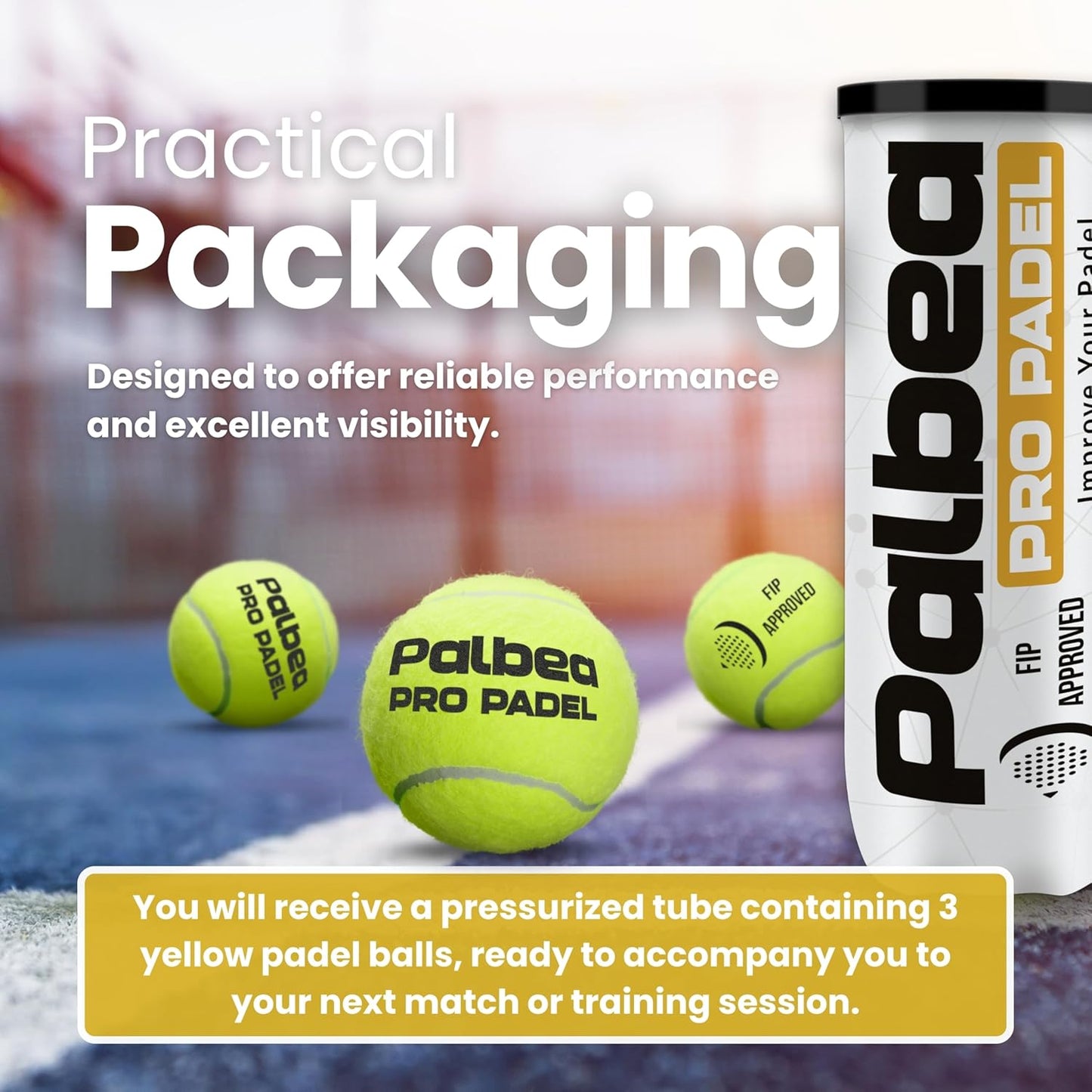 PRO Padel Balls. 6/12/24 Tubes of 3 Padel Tennis Balls FIP Approved. Paddle Balls Made of HV Felt for Training and Tournament. Suitable for Any Surface or Sites.