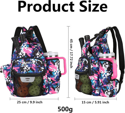 Pickleball Backpack Bag for Men Women, Fits 40Oz Tumbler, Holds 4 Paddles with Fence Hook, Waterproof Reflective, 7 Pockets Convertible Straps
