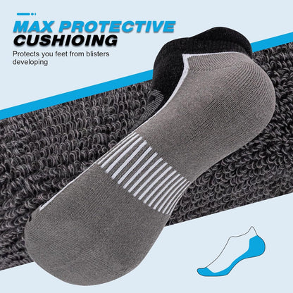Mens Ankle Running Socks, Athletic Cushioned Low Cut Moisture Wicking Cotton Short Sports Socks, 6 Pairs