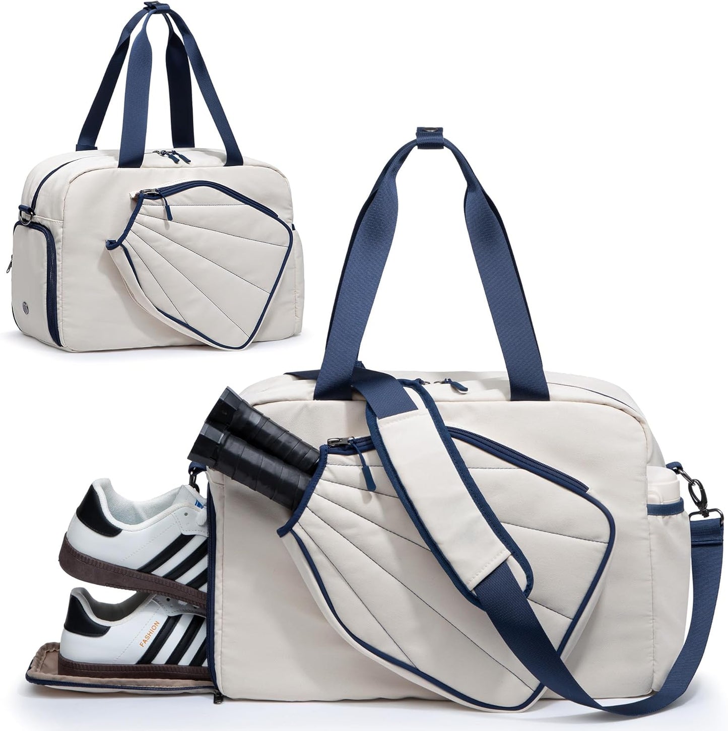 Pickleball Tote Bag for Women with Exterior Paddle Pocket and Separate Shoe Compartment, Pickleball Bags with Wet Pocket and Detachable Strap