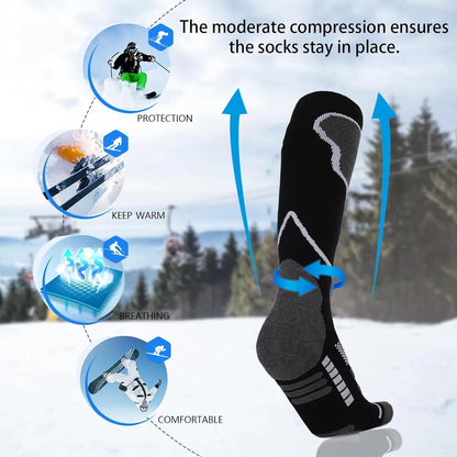 YANBIGUO 2 Pairs Wool Ski Socks,Thermal Knee-High Cold Weather Warm Socks for Snowboarding,Snow,Winter,Hunting