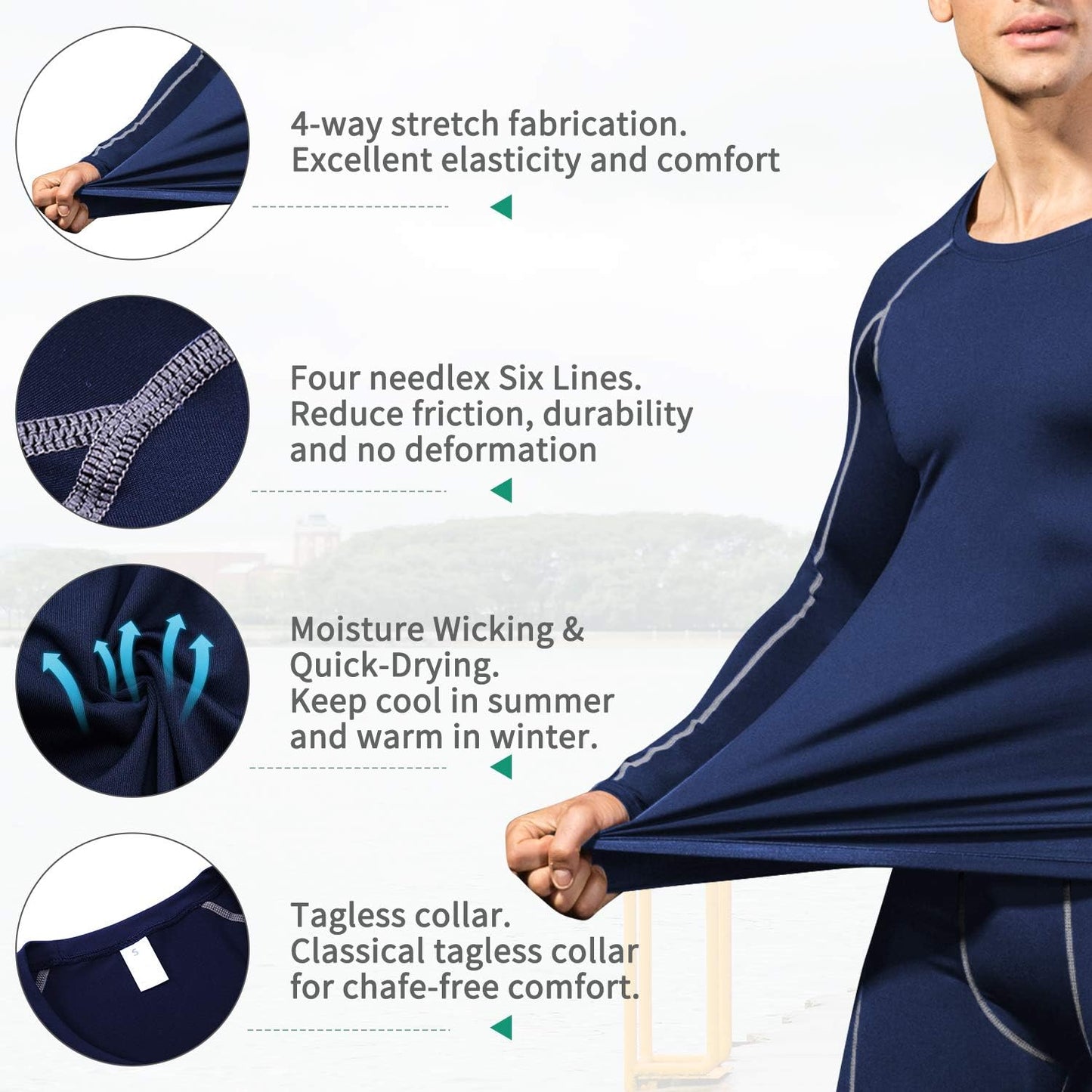 Men'S Compression Shirts Thermal Long Sleeve Athletic Workout Tops Gym Undershirts Sports Baselayers Running T Shirt for Men