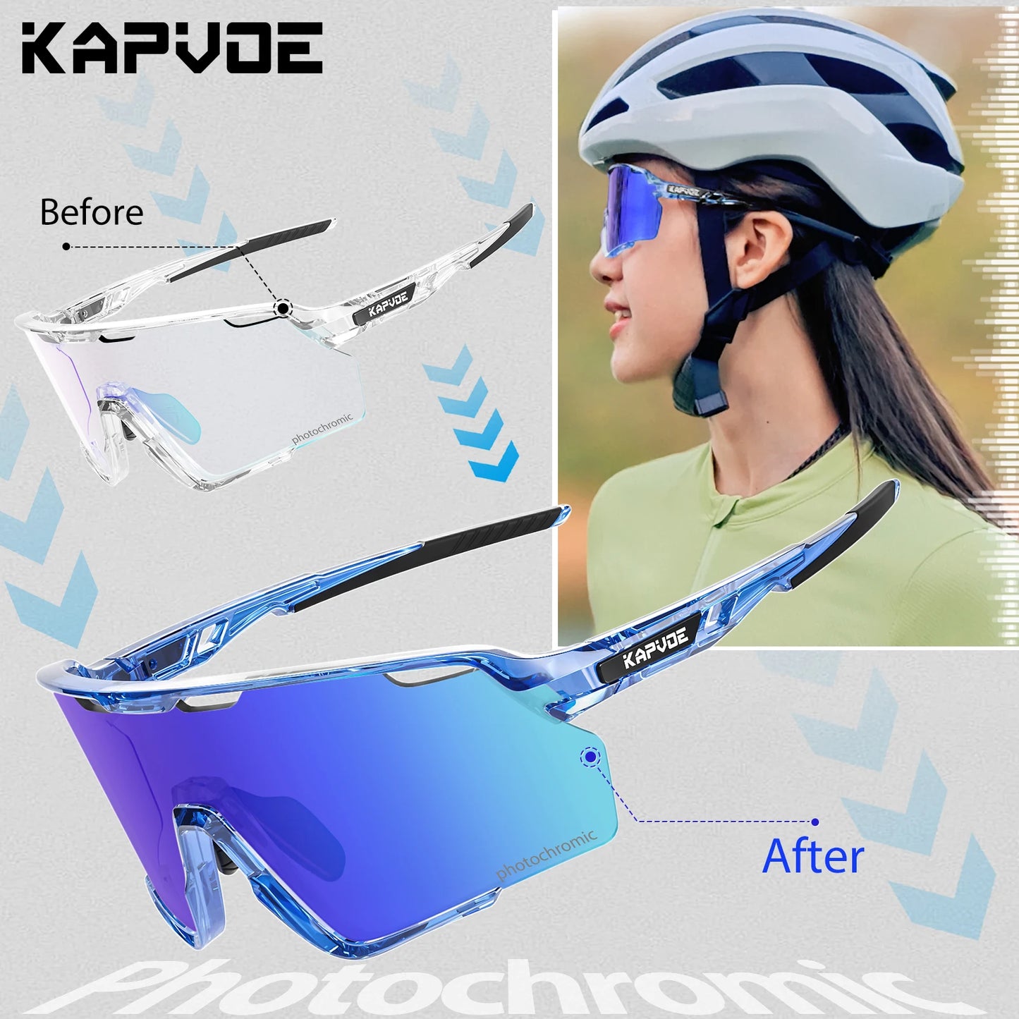 Photochromic Sunglasses Frame and Lens Photochromic Cycling Glasses UV400 Sports Glasses Running Driving Outdoor Eyewear