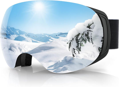 Ski Goggles OTG for Women Men Adult Youth-Over Glasses Snow Goggles-Interchangeable Lens,Anti Fog Snowboard Goggles