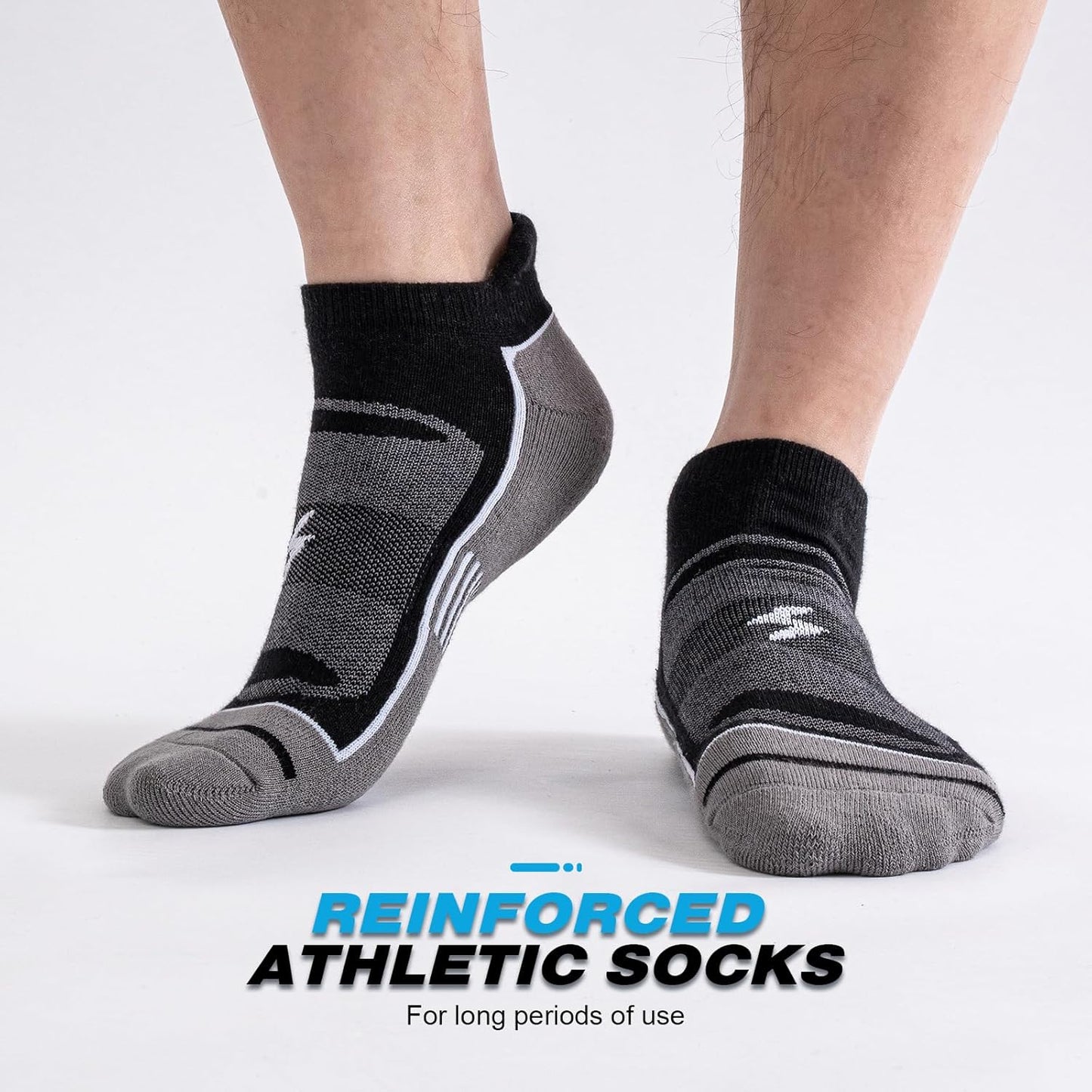 Mens Ankle Running Socks, Athletic Cushioned Low Cut Moisture Wicking Cotton Short Sports Socks, 6 Pairs