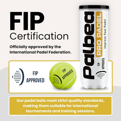 PRO Padel Balls. 6/12/24 Tubes of 3 Padel Tennis Balls FIP Approved. Paddle Balls Made of HV Felt for Training and Tournament. Suitable for Any Surface or Sites.