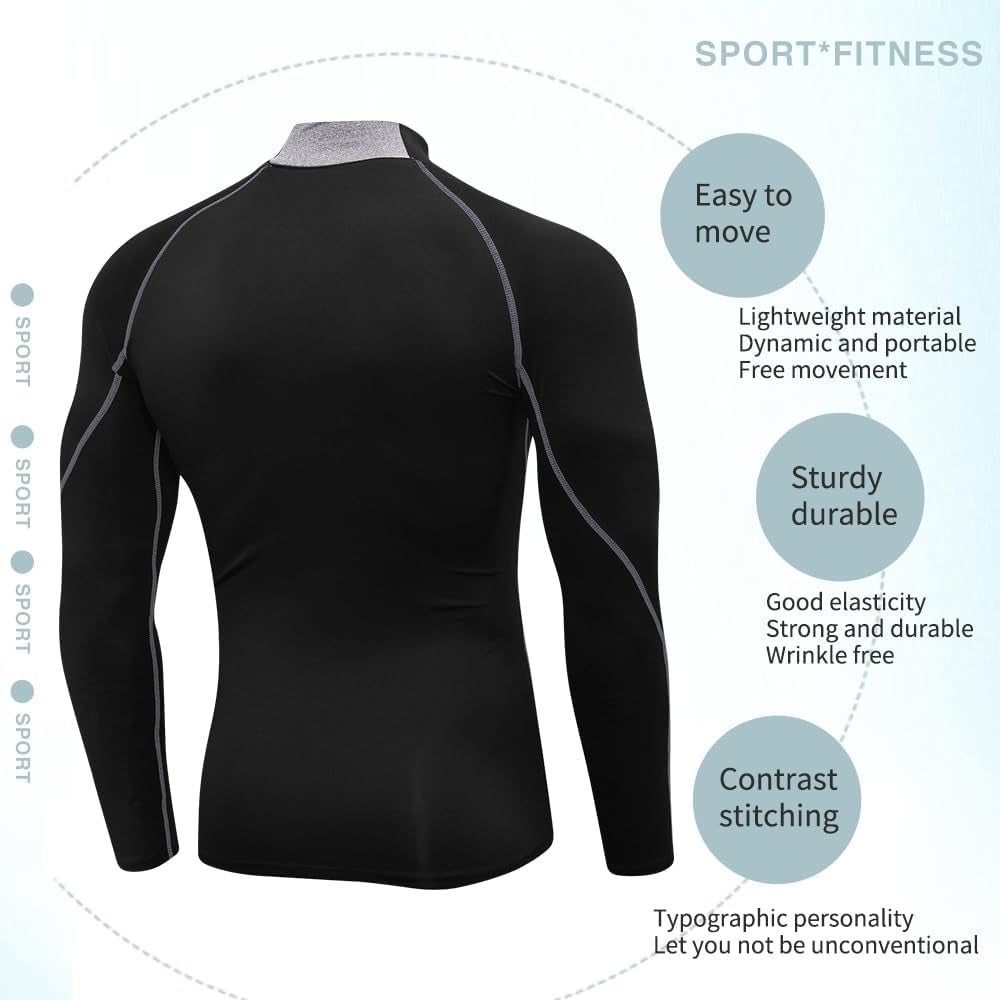 Men'S Compression Shirts Thermal Long Sleeve Athletic Workout Tops Gym Undershirts Sports Baselayers Running T Shirt for Men