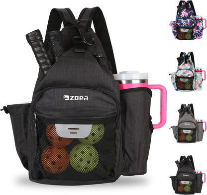Pickleball Backpack Bag for Men Women, Fits 40Oz Tumbler, Holds 4 Paddles with Fence Hook, Waterproof Reflective, 7 Pockets Convertible Straps
