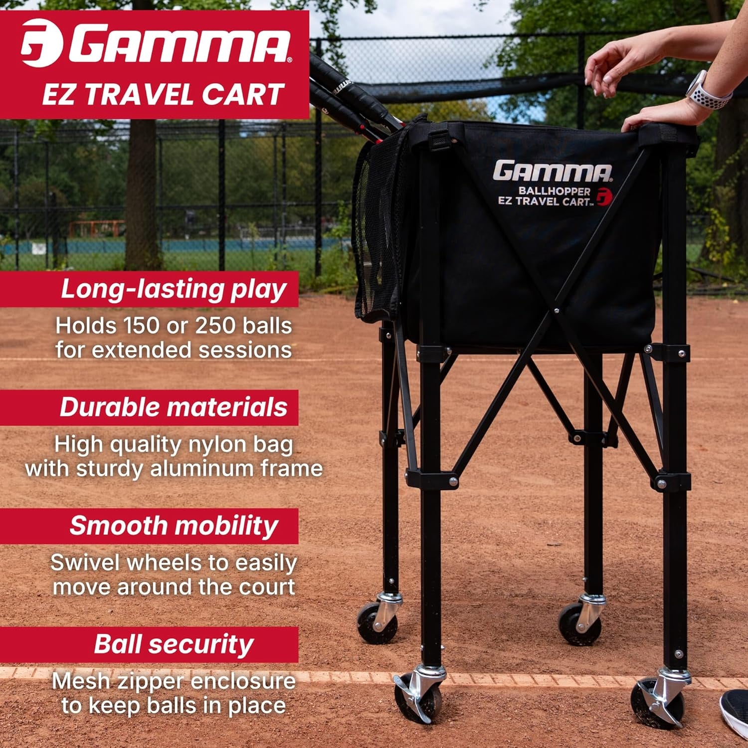 Sports EZ Travel Cart, Tennis & Pickleball Hopper, Padel, Portable Compact Design, Sturdy Lightweight Construction, EZ Bags, 150 or 250 Capacity, Premium Carrying Case Included