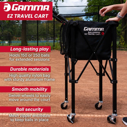 Sports EZ Travel Cart, Tennis & Pickleball Hopper, Padel, Portable Compact Design, Sturdy Lightweight Construction, EZ Bags, 150 or 250 Capacity, Premium Carrying Case Included