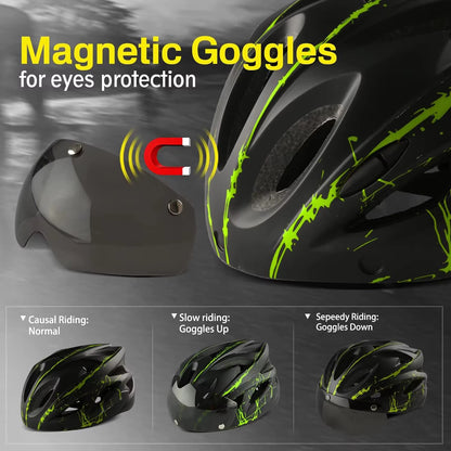 Lightweight Cycling Len Bicycle Helmet with Magnetic Attraction Goggles Lens Bike Helmet Free Switching Adult Cycling Helmet