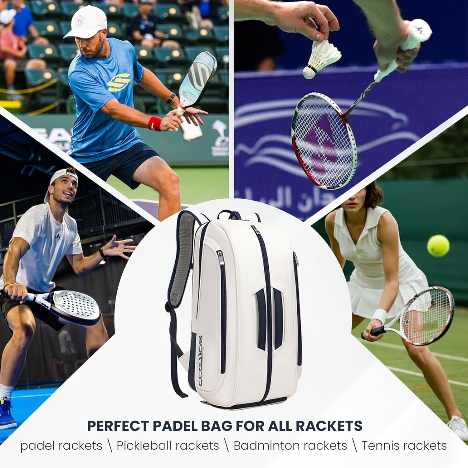 Tennis Racket Bag Pickleball Padel Backpack with Shoe Compartment, Laptop Sleeve,Fence Hook,Ball Sleeve