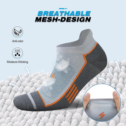 Mens Ankle Running Socks, Athletic Cushioned Low Cut Moisture Wicking Cotton Short Sports Socks, 6 Pairs