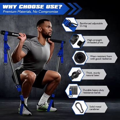 Pilates Equipment, Heavy Duty Pilates Bar Kit with Resistance Bands, Portable Gym Adjustable Exercise Bands, Home Squat Training