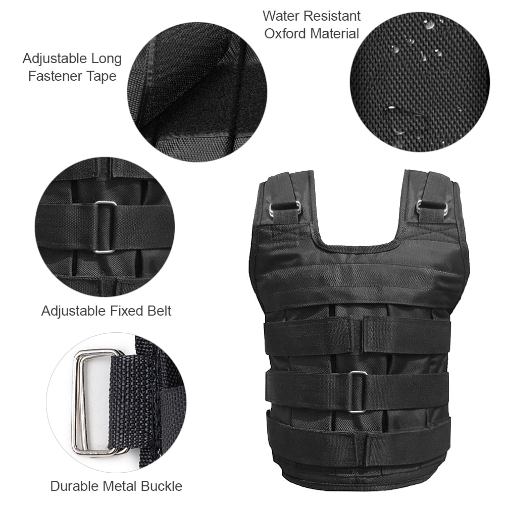 Adjustable Weighted Vest Weight Jacket Oxford Exercise Weight Loading Cloth Strength Training 110LB Max. Load (No Weights)