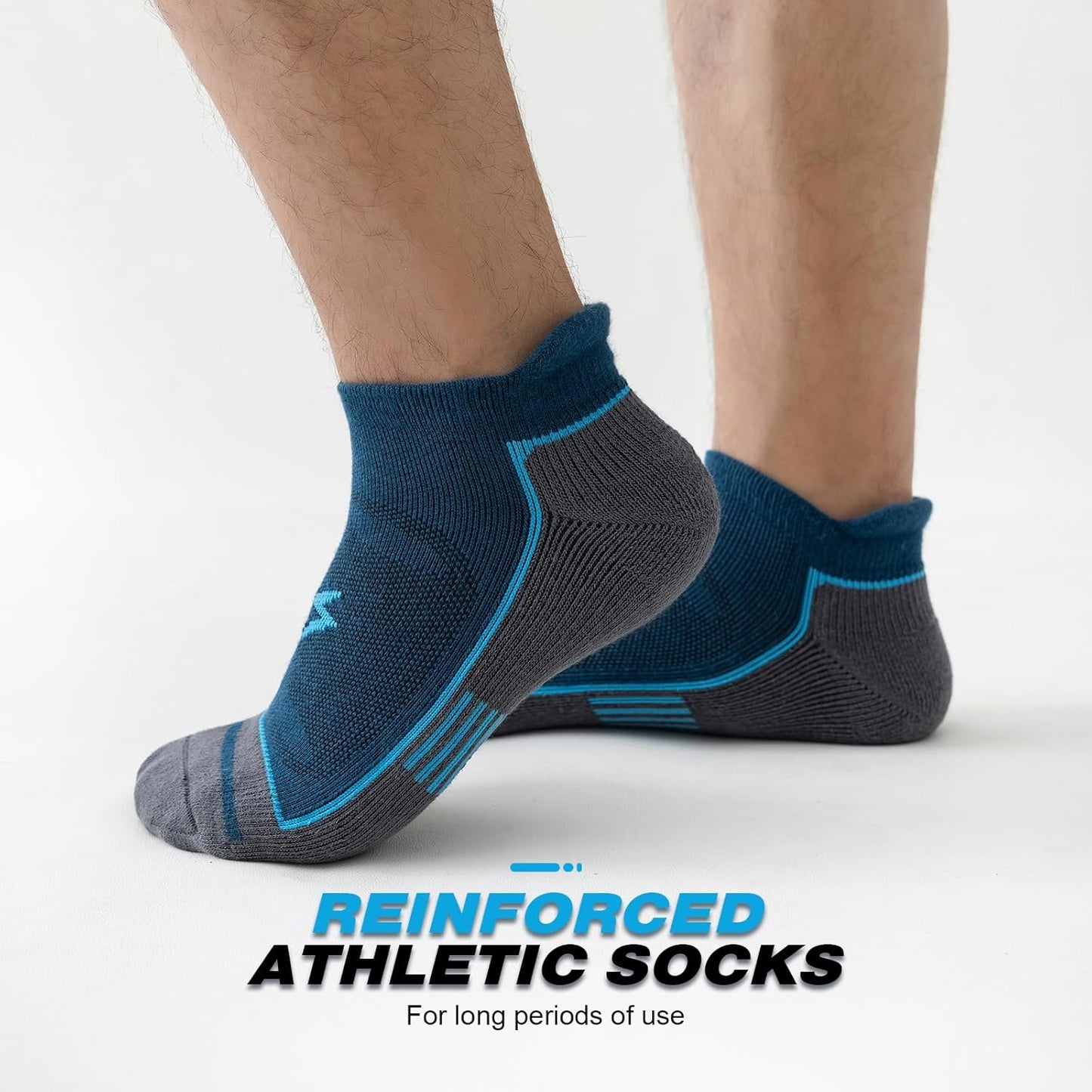 Mens Ankle Running Socks, Athletic Cushioned Low Cut Moisture Wicking Cotton Short Sports Socks, 6 Pairs