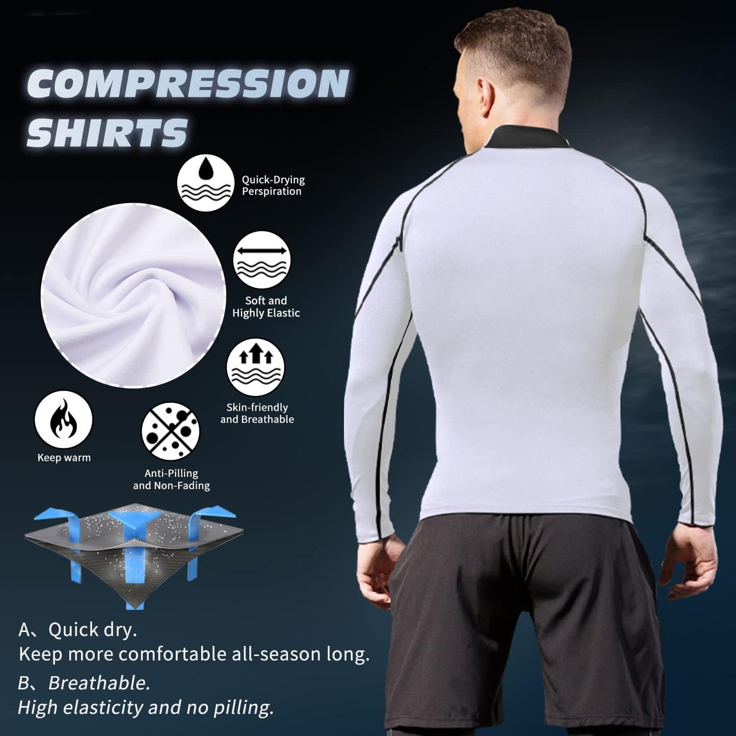 Men'S Compression Shirts Thermal Long Sleeve Athletic Workout Tops Gym Undershirts Sports Baselayers Running T Shirt for Men