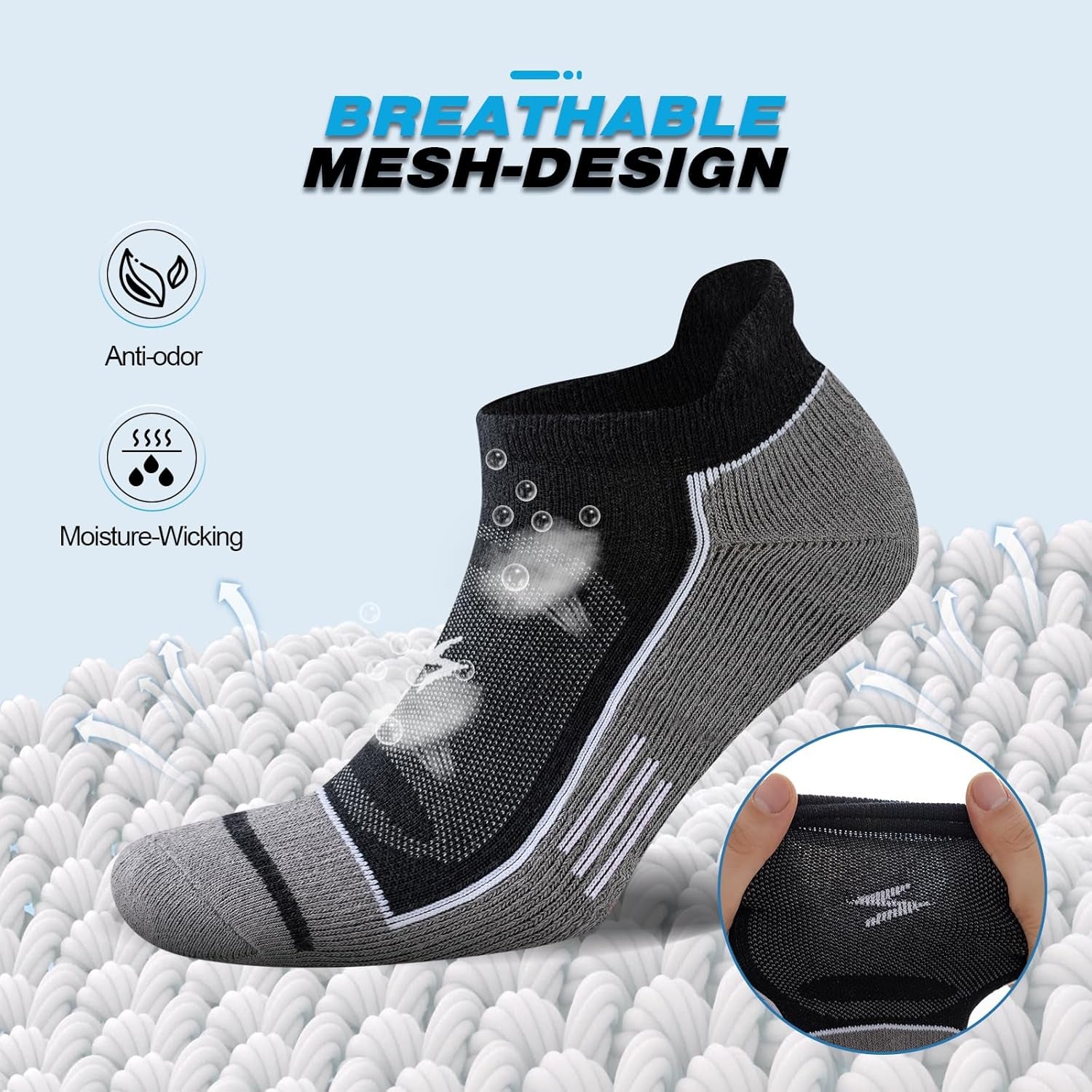 Mens Ankle Running Socks, Athletic Cushioned Low Cut Moisture Wicking Cotton Short Sports Socks, 6 Pairs