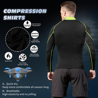 Men'S Compression Shirts Thermal Long Sleeve Athletic Workout Tops Gym Undershirts Sports Baselayers Running T Shirt for Men