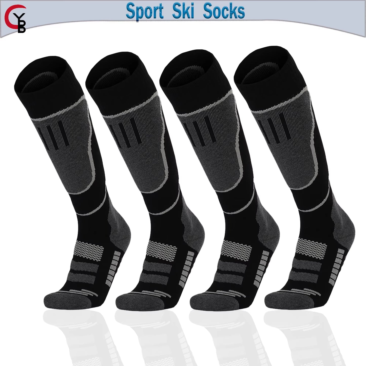 YANBIGUO 2 Pairs Wool Ski Socks,Thermal Knee-High Cold Weather Warm Socks for Snowboarding,Snow,Winter,Hunting