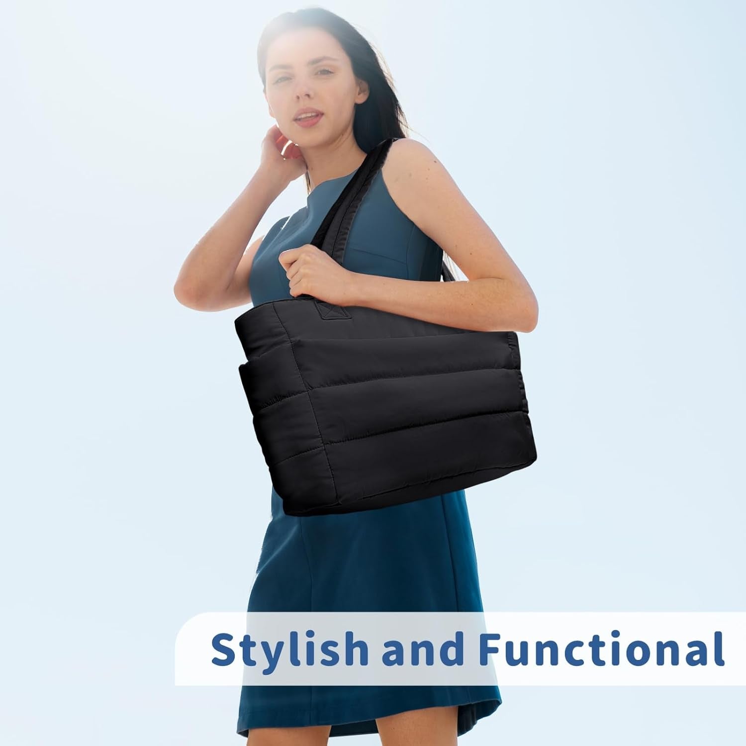 Puffer Tote Bag for Women, Lightweight Puffy Handbag with Compartments, Quilted