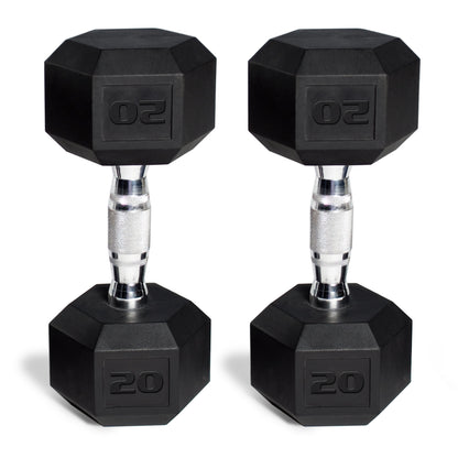 50 Lb Rubber Hex Dumbbell Weight Set, Includes 2 X 5Lb, 2 X 20Lb Dumbbells