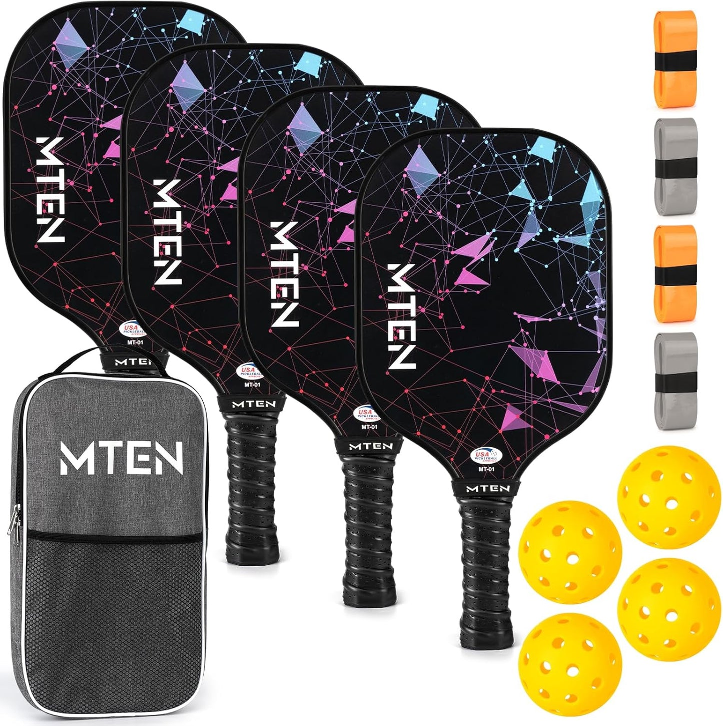 Pickleball Paddles Set of 2 or 4, or Single Paddle – USAPA Approved Fiberglass Surface Pickleball Rackets Set for Men & Women