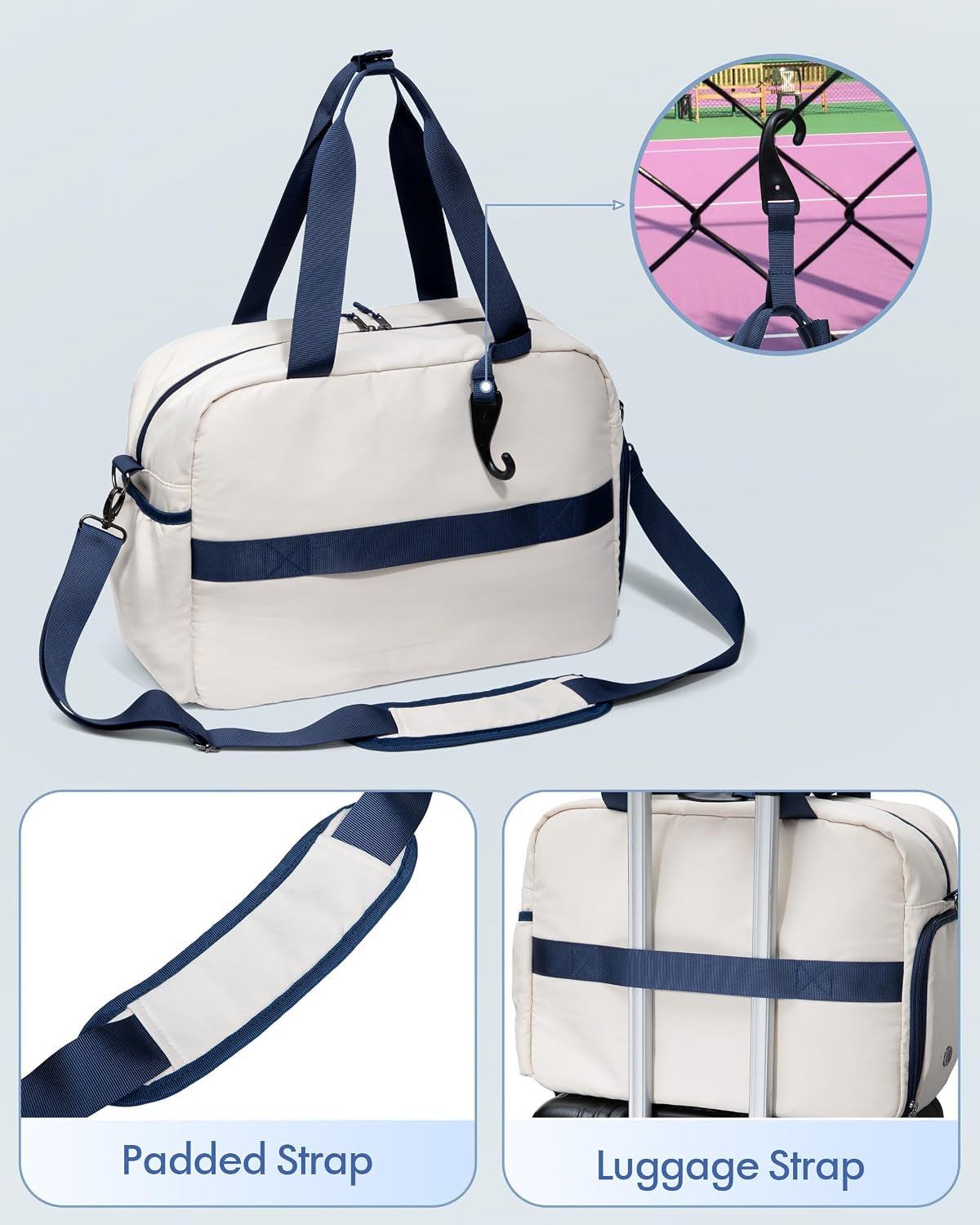 Pickleball Tote Bag for Women with Exterior Paddle Pocket and Separate Shoe Compartment, Pickleball Bags with Wet Pocket and Detachable Strap