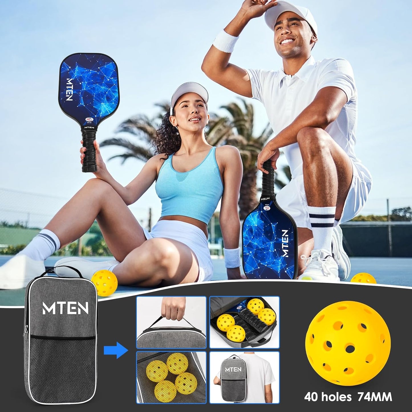 Pickleball Paddles Set of 2 or 4, or Single Paddle – USAPA Approved Fiberglass Surface Pickleball Rackets Set for Men & Women
