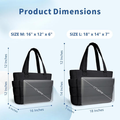 Puffer Tote Bag for Women, Lightweight Puffy Handbag with Compartments, Quilted