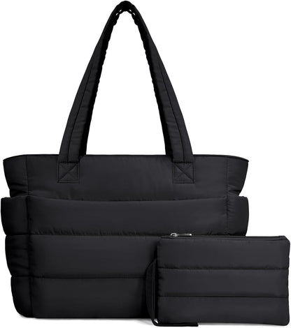 Puffer Tote Bag for Women, Lightweight Puffy Handbag with Compartments, Quilted