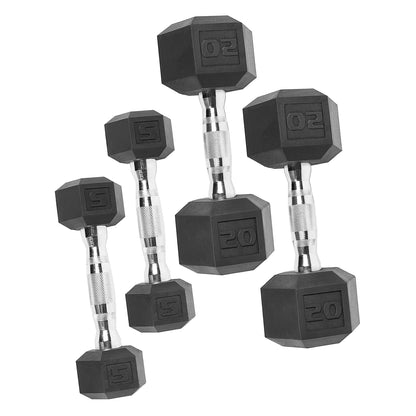 50 Lb Rubber Hex Dumbbell Weight Set, Includes 2 X 5Lb, 2 X 20Lb Dumbbells