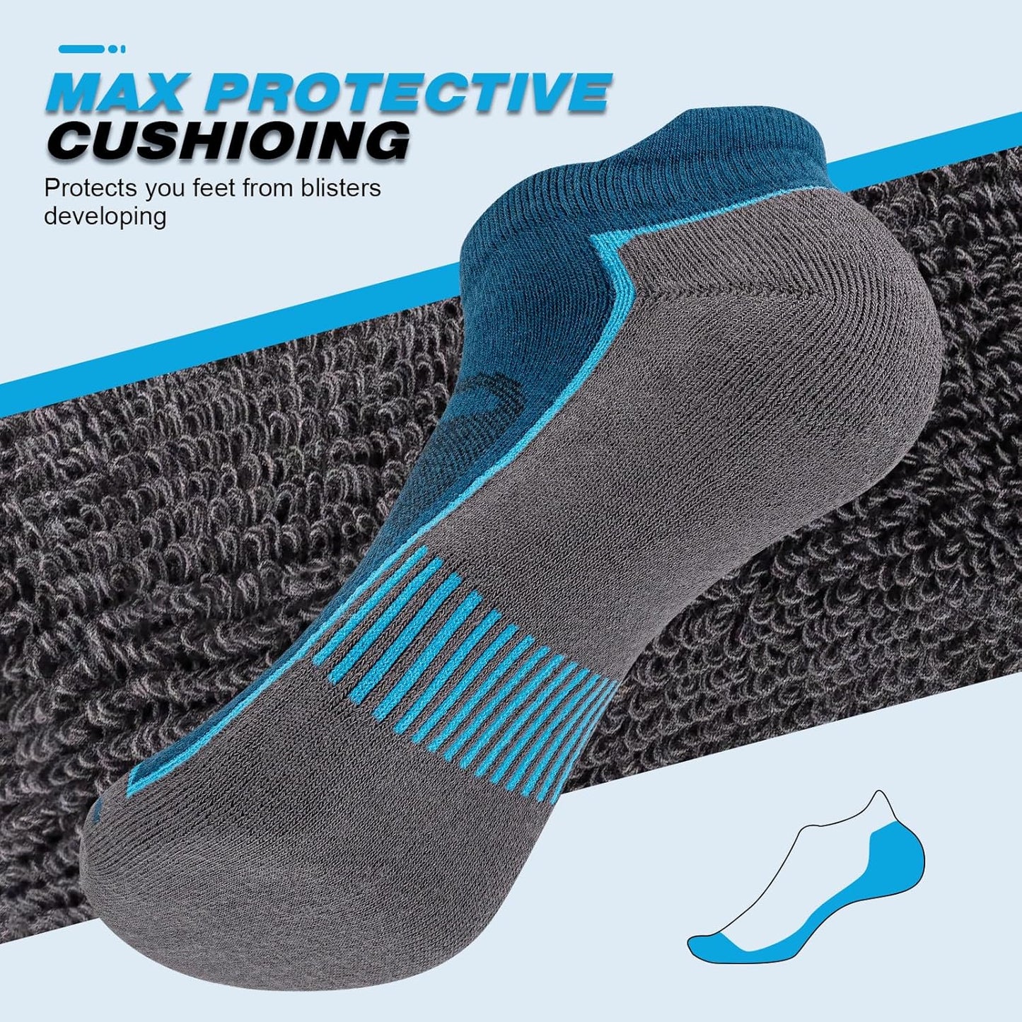 Mens Ankle Running Socks, Athletic Cushioned Low Cut Moisture Wicking Cotton Short Sports Socks, 6 Pairs