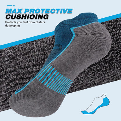 Mens Ankle Running Socks, Athletic Cushioned Low Cut Moisture Wicking Cotton Short Sports Socks, 6 Pairs