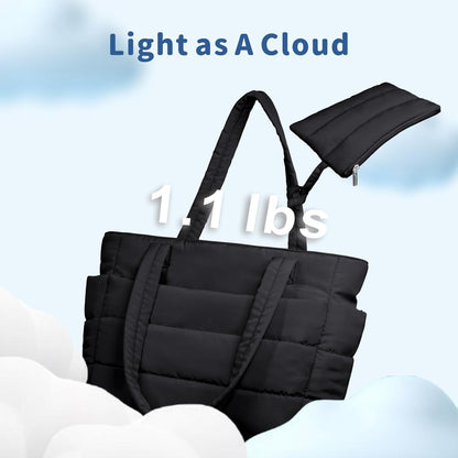Puffer Tote Bag for Women, Lightweight Puffy Handbag with Compartments, Quilted