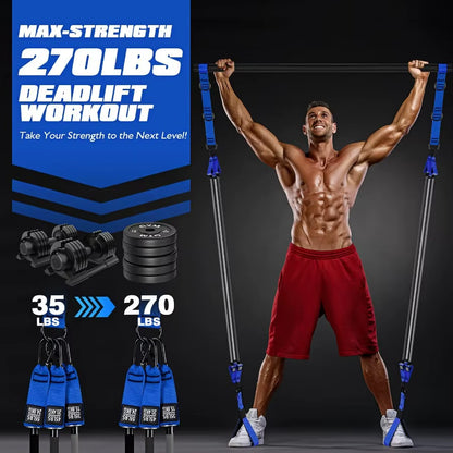 Pilates Equipment, Heavy Duty Pilates Bar Kit with Resistance Bands, Portable Gym Adjustable Exercise Bands, Home Squat Training