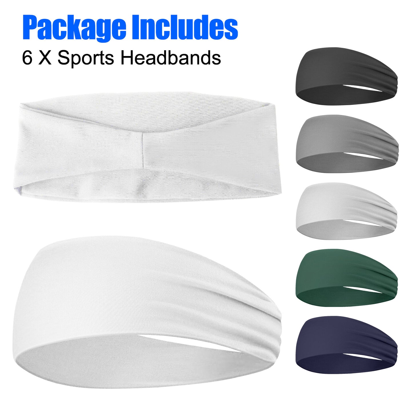 6PCS Men Women Sport Headband Moisture Wicking Sweat Band Elastic Wide Hair Band