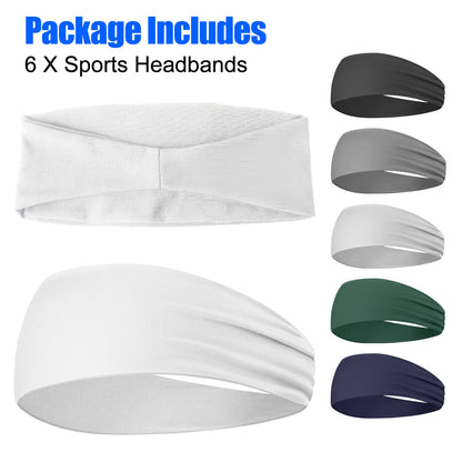6PCS Men Women Sport Headband Moisture Wicking Sweat Band Elastic Wide Hair Band