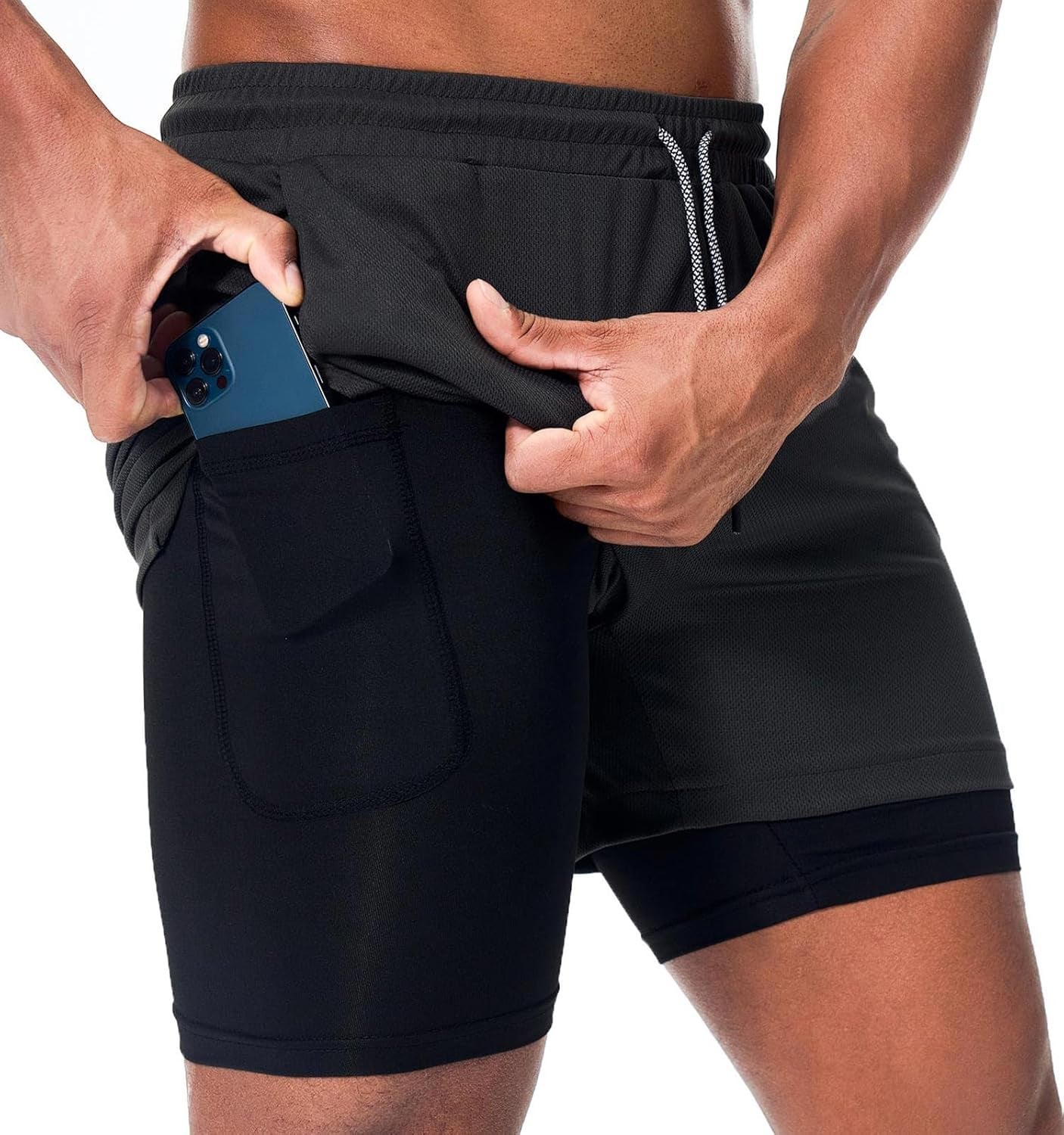 Mens Running Shorts，Workout Running Shorts for Men，2-In-1 Stealth Shorts， 7-Inch Gym Yoga Outdoor Sports Shorts