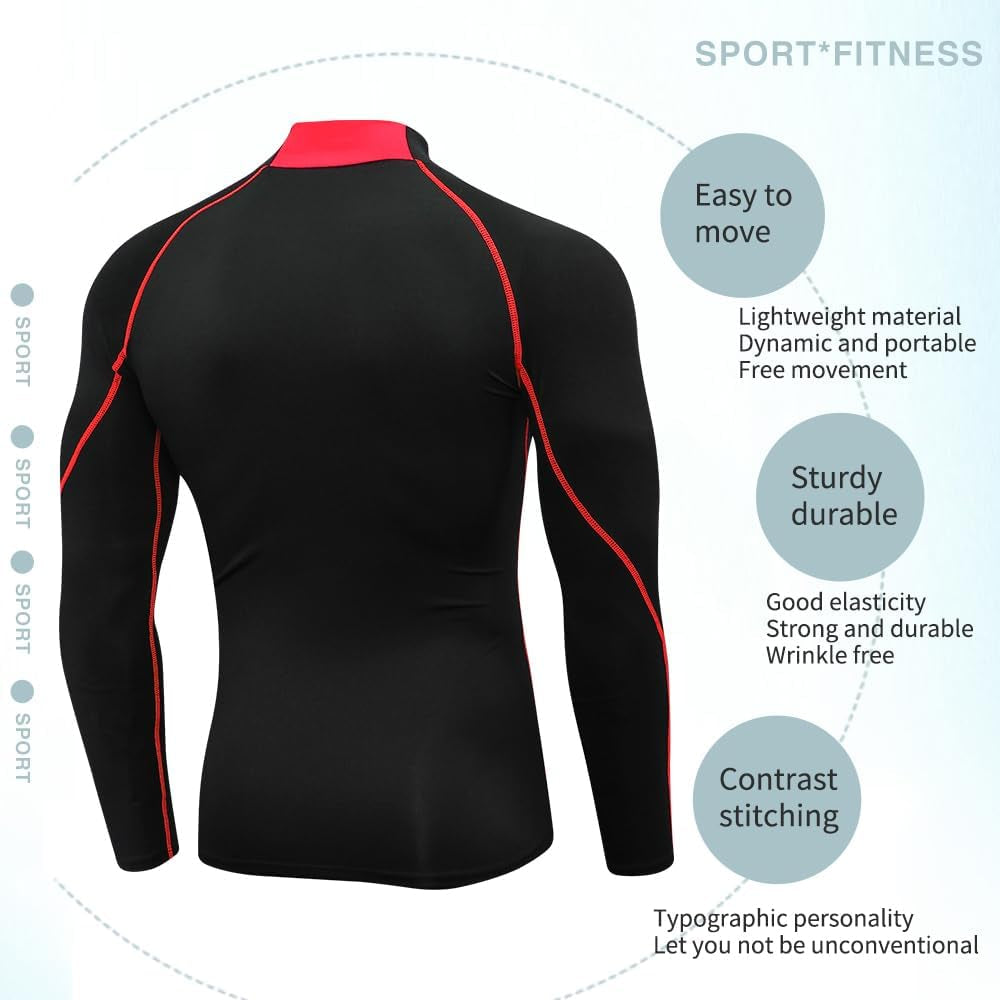 Men'S Compression Shirts Thermal Long Sleeve Athletic Workout Tops Gym Undershirts Sports Baselayers Running T Shirt for Men