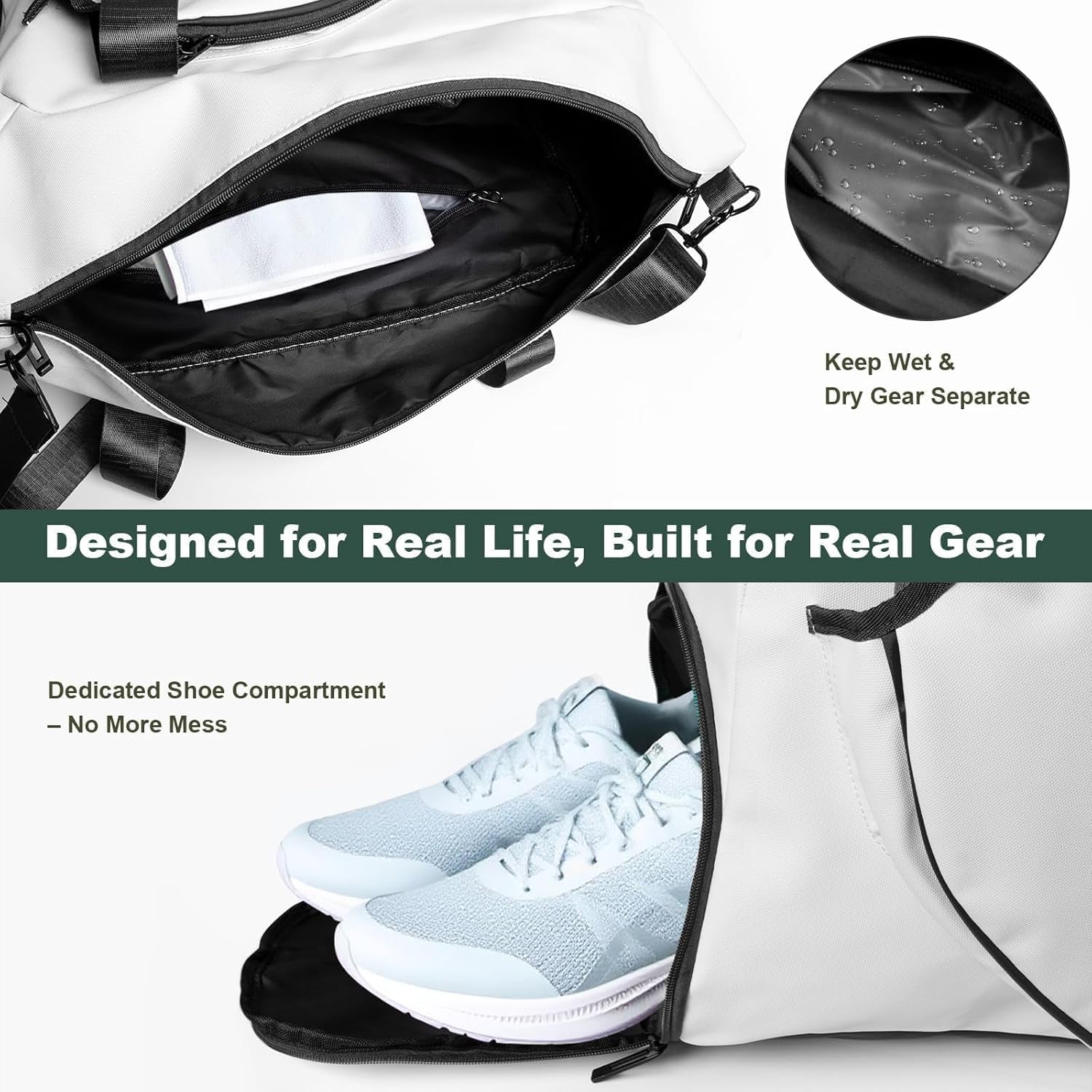 Pickleball Tote Bag with Shoe Compartment and Paddle Storage – Large Capacity Lightweight Pickleball Bag for Women & Men with Water Bottle Holder (White)