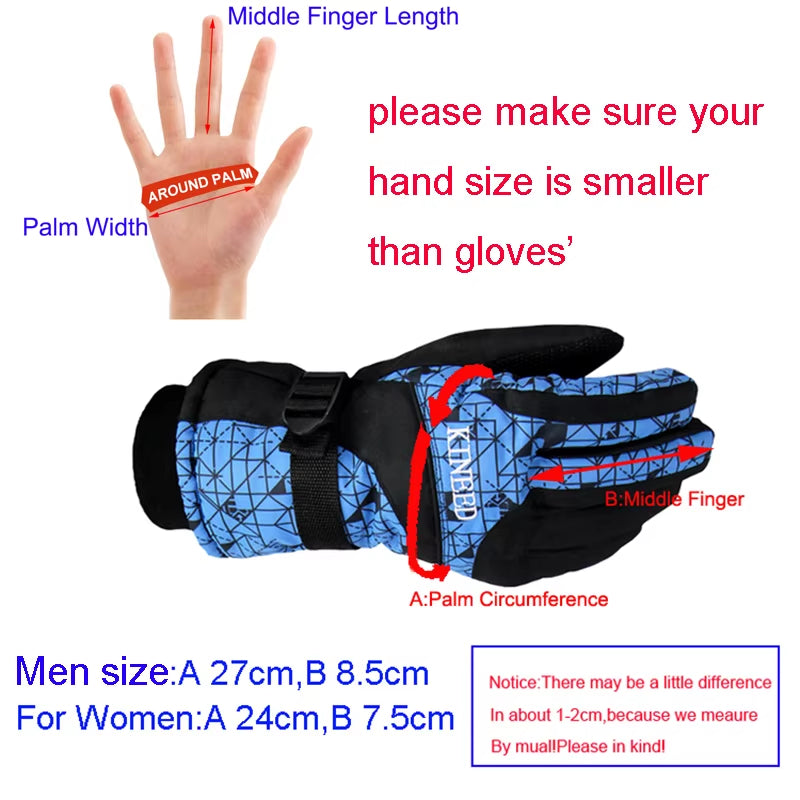 BEIWEI35 Winter Warm Snowboard Ski Gloves Men Women Mountain Skiing Snowmobile Snow Motorcycle Gloves Windproof