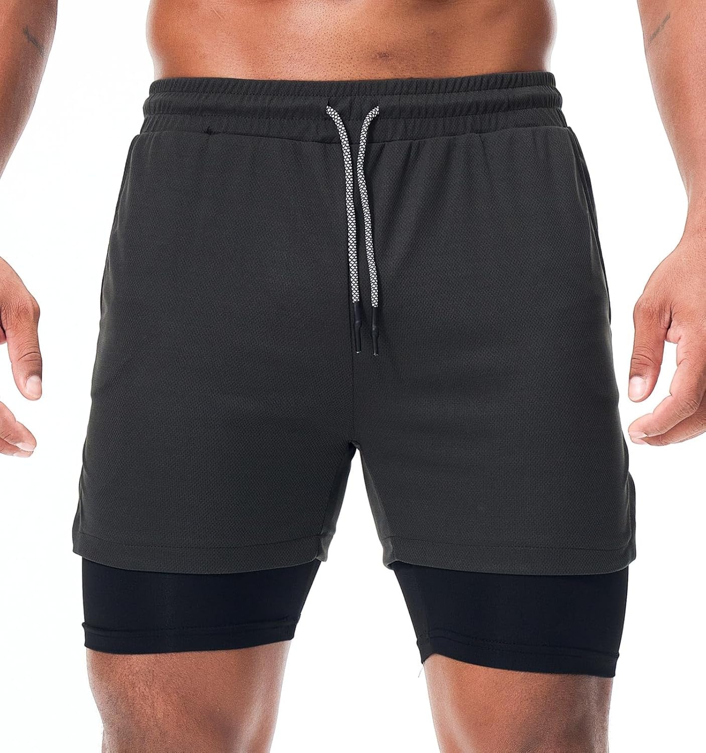 Mens Running Shorts，Workout Running Shorts for Men，2-In-1 Stealth Shorts， 7-Inch Gym Yoga Outdoor Sports Shorts