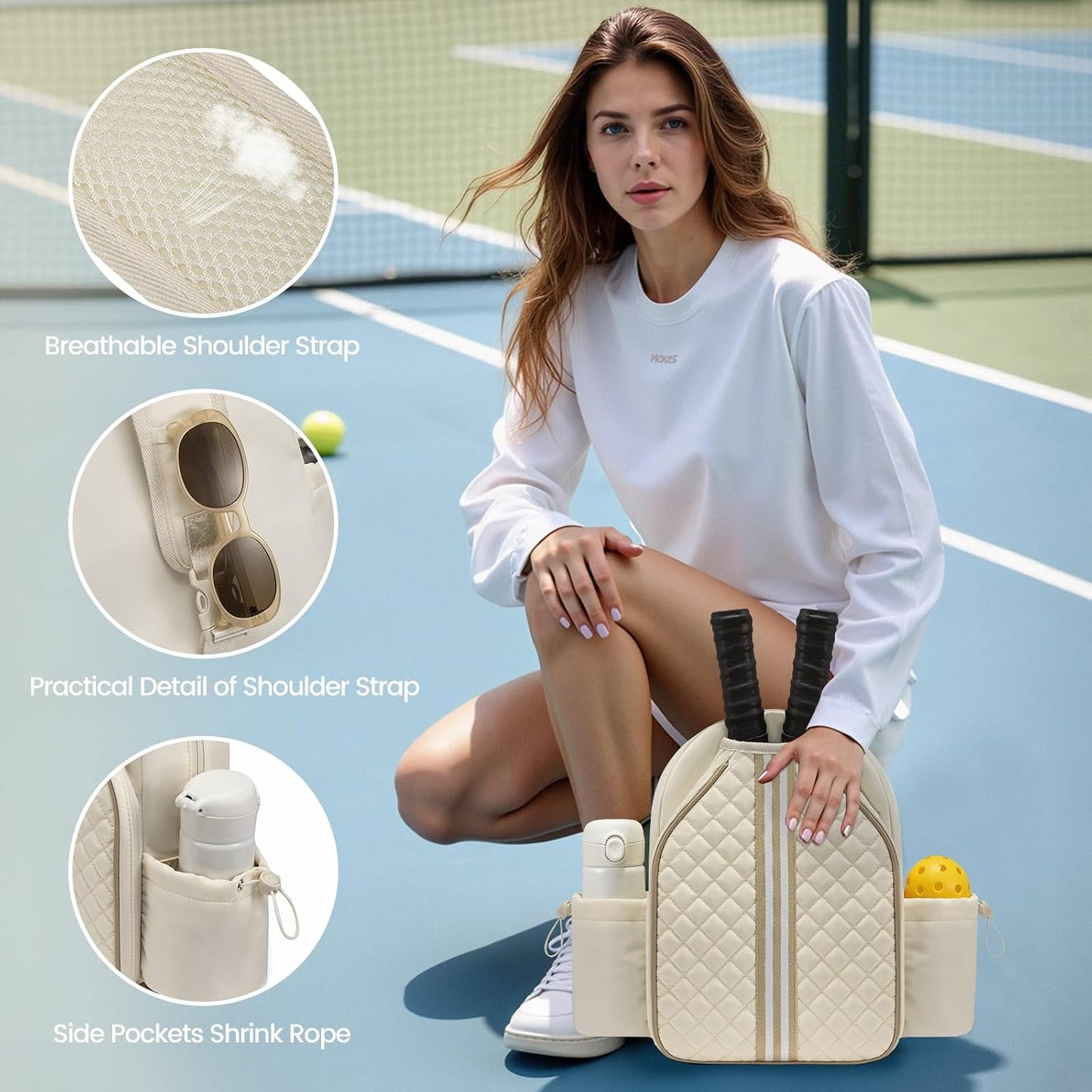 Pickleball Bags for Women Lightweight Crossbody and Stylish Quilted Pickleball Paddle Sling Bag Backpack