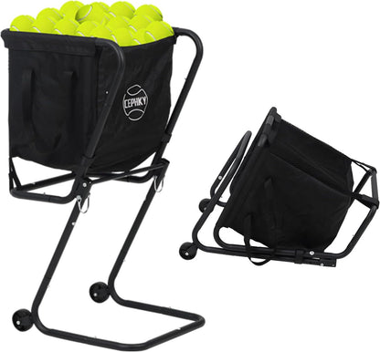 Portable Tennis Ball Hopper with Wheels, Foldable Ball Caddy Holder for Baseball, Pickleball, Softball and Tennis Balls, Large Capacity Basket for Easy Storage & Transport, Holds 100-150 Balls