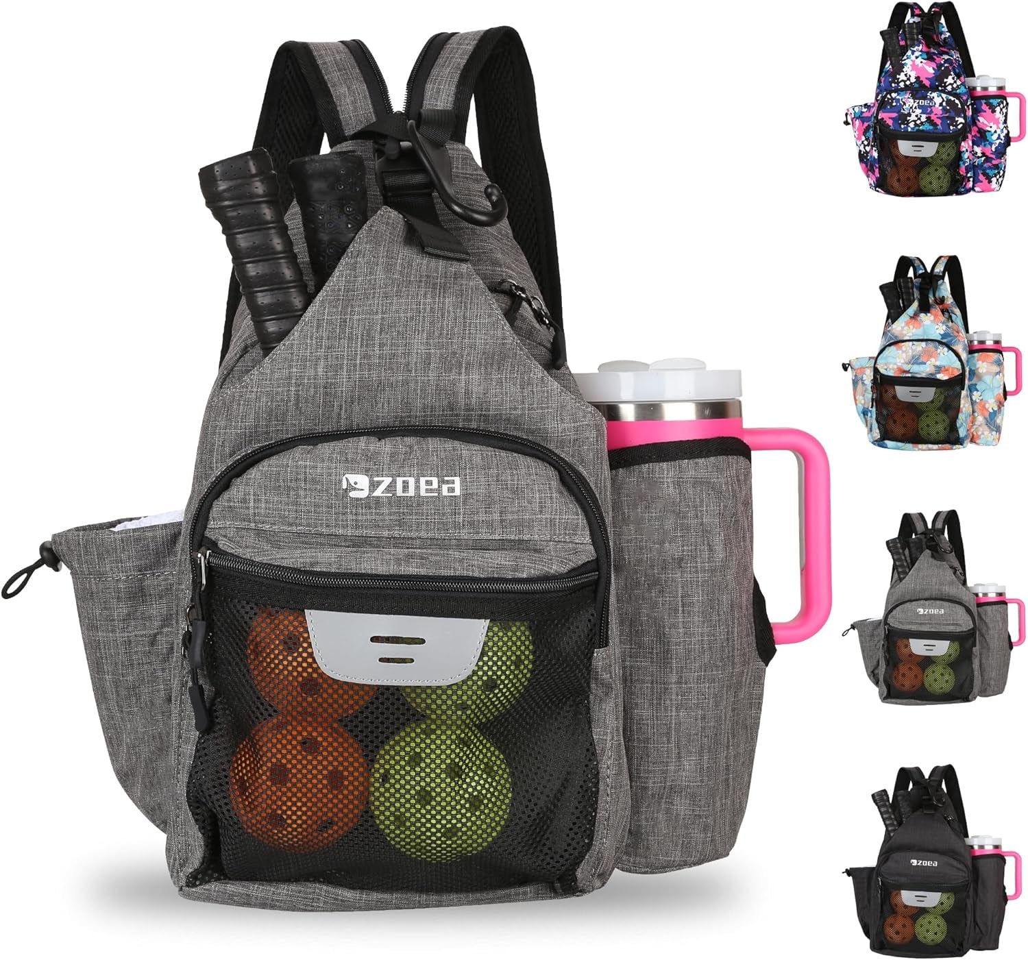 Pickleball Backpack Bag for Men Women, Fits 40Oz Tumbler, Holds 4 Paddles with Fence Hook, Waterproof Reflective, 7 Pockets Convertible Straps