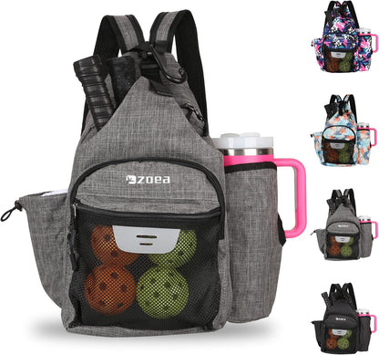 Pickleball Backpack Bag for Men Women, Fits 40Oz Tumbler, Holds 4 Paddles with Fence Hook, Waterproof Reflective, 7 Pockets Convertible Straps