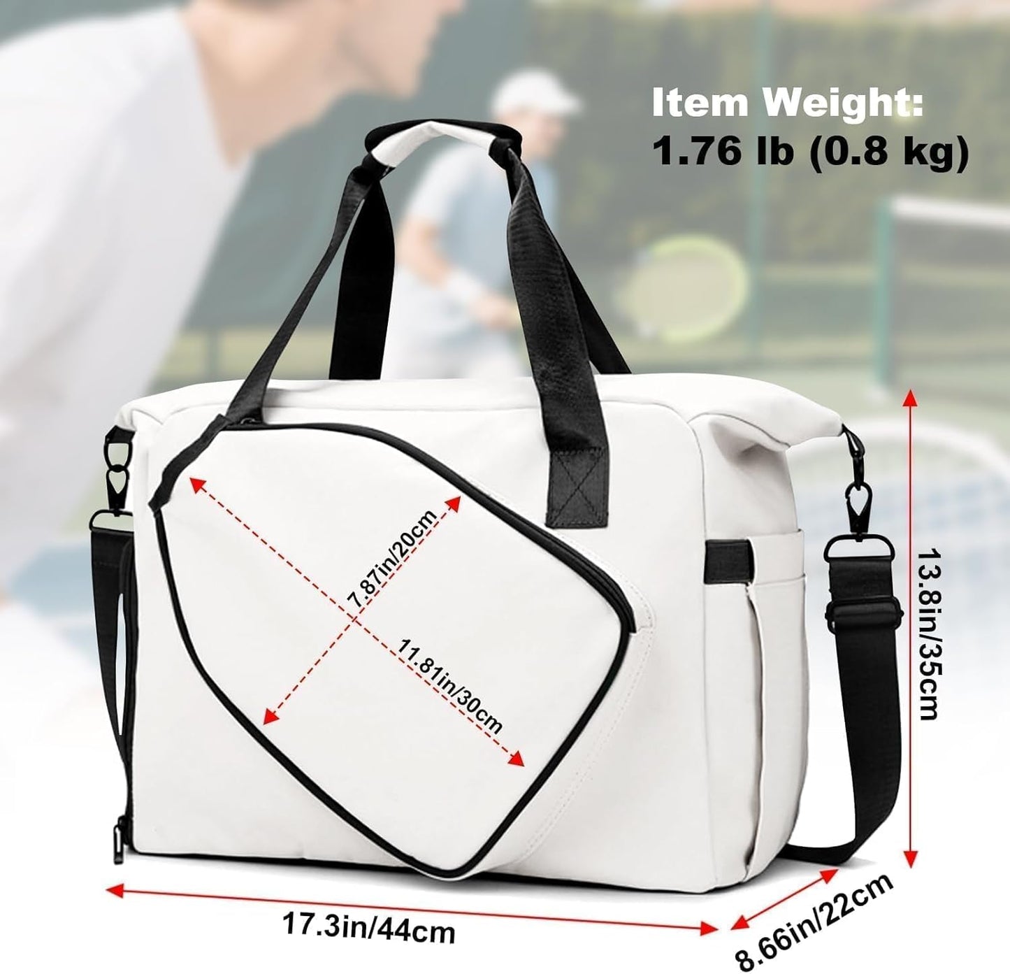 Pickleball Tote Bag with Shoe Compartment and Paddle Storage – Large Capacity Lightweight Pickleball Bag for Women & Men with Water Bottle Holder (White)