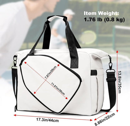 Pickleball Tote Bag with Shoe Compartment and Paddle Storage – Large Capacity Lightweight Pickleball Bag for Women & Men with Water Bottle Holder (White)