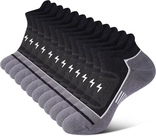 Mens Ankle Running Socks, Athletic Cushioned Low Cut Moisture Wicking Cotton Short Sports Socks, 6 Pairs